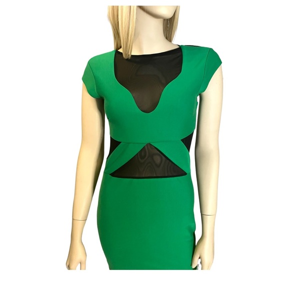 Top Shop Green Sheer Panel Dress - Picture 4 of 9